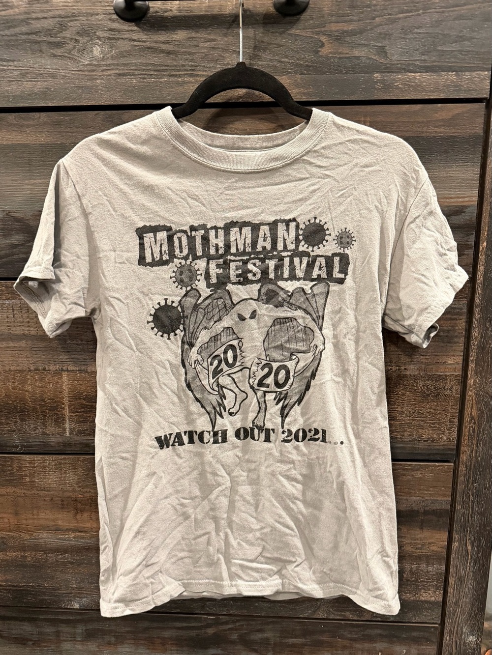 Mothman Festival Cryptid Graphic Tee - Gray Crewneck Short Sleeve